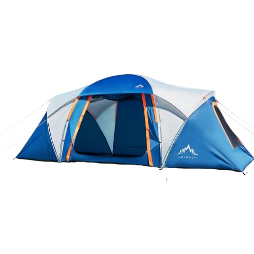 UNIHIMAL Tents for Camping, Waterproof 10 Person Family Tent with Double Layer & 4 Large Mesh Windows, Weather Resistant Easy Setup 2 Room Big Tent for Music Festival, Parties, 18 X 9 X 6.8Ft(Blue)