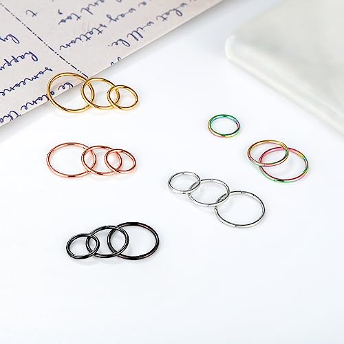 GW 5 Pcs Hoop Nose Rings Hoop Set 316L Surgical Steel, Septum Clicker Nose Hoop Rings, Cartilage Hoop Earrings, Lip Rings, Body Piercing Jewelry (20g 6mm)