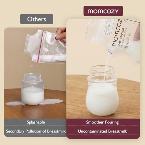 Momcozy Breastmilk Storage Bag, 8Oz, Temp-Sensing Color Change 60 Count Breast Milk Bags with Pour Spout, Milk Bag Self Standing for Breastfeeding, No Leak Presterilized for Freezer