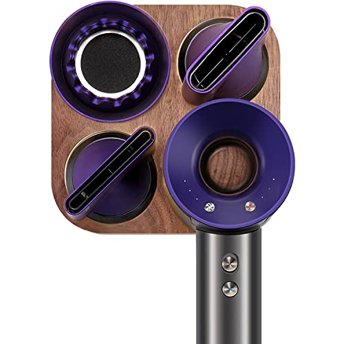 JuBeCo Wood Wall Mount Holder for Dyson Hair Dryer, Wood + Metal Wall Bracket Frame for Dyson Supersonic Hair Dryer. (Walnut)