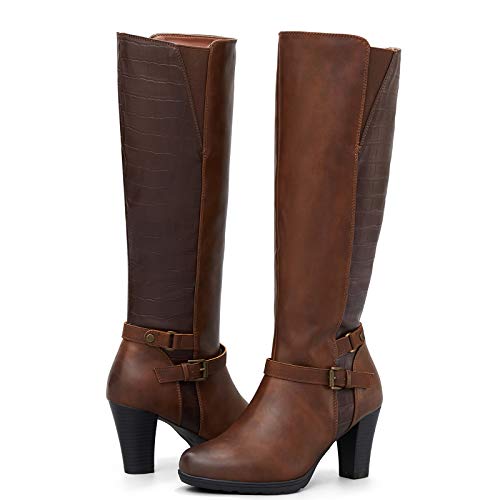 mysoft Women's Knee High Boots Chunky Heel Boots with Zipper