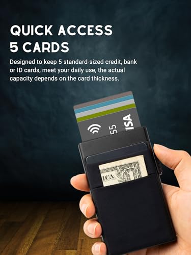Lufanc RFID Ridge Wallet for Men – Slim Metal Card Holder – Minimalist Credit Card Holder – Men’s Thin Pocket Wallet – Smart&Small RFID Blocking Wallet – Mini Pop Up Card Case with Gift Box (Black)