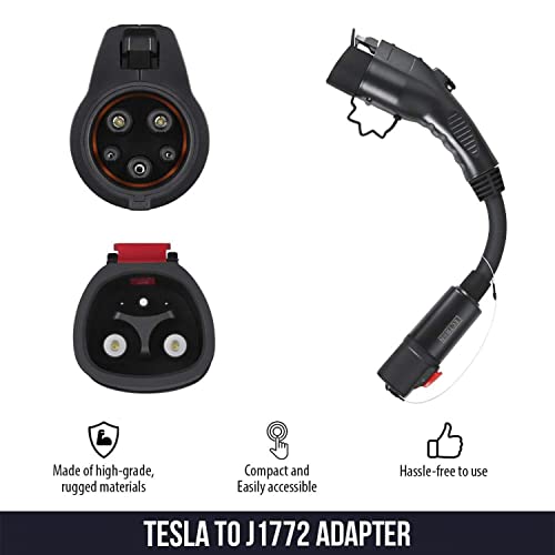 Lectron - Tesla to J1772 Adapter, Max 40A & 250V - Compatible with Tesla High Powered Connector, Destination Charger, and Mobile Connector (Black)