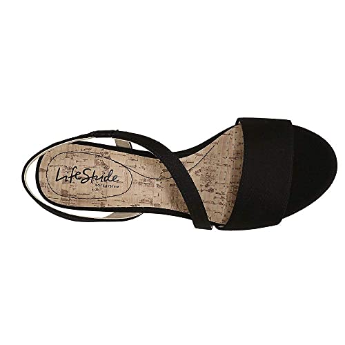 LifeStride Womens Yasmine Wedge Sandal Black Canvas 8 W