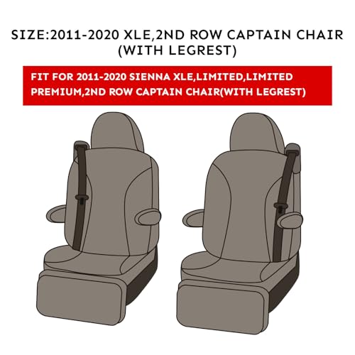 coverdream Sienna Car Seat Covers Custom Fit for 2011-2020 Toyota Sienna XLE,Limited,Limited Premium,7-Seater,2nd Row Captain Seats w/Foot Rest,Full Coverage Polyester Seat Protector (Full Set,Black)