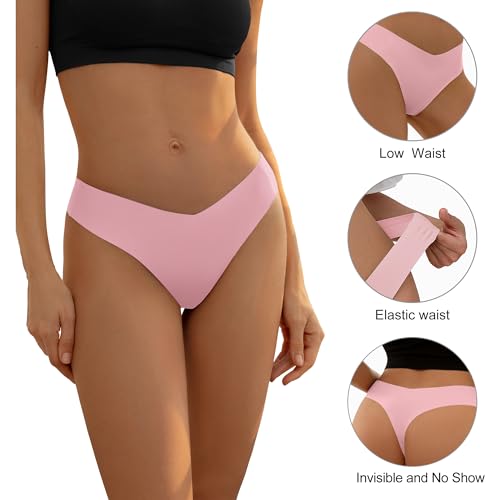 DEANGELMON Seamless Thongs for Women No Show Thong Underwear Invisible Breathable Sexy T-back Panties Pack (4P16,S)