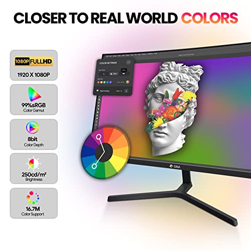 CRUA 24 Inch 144hz/180hz Curved Gaming Monitor, FHD 1080P Frameless Computer Monitors, Support AMD freesync Low Motion Blur, Eye Care, DP, HDMI, Compatible Wall Mountable Installs-Black