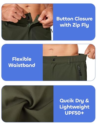 FUWODE Mens Hiking Cargo Shorts with 5 Zipper Pockets Lightweight Multi Pockets 9 Inseam Elastic Stretch Waistband Belt Loop Quick Dry for Summer Outdoor