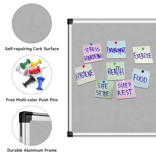 XBoard Grey Fabric Bulletin Board 36 x 24 inch, Wall Mounted Fabric Message Notice Board 3' x 2' with Sliver Aluminum Framed for Home Office School
