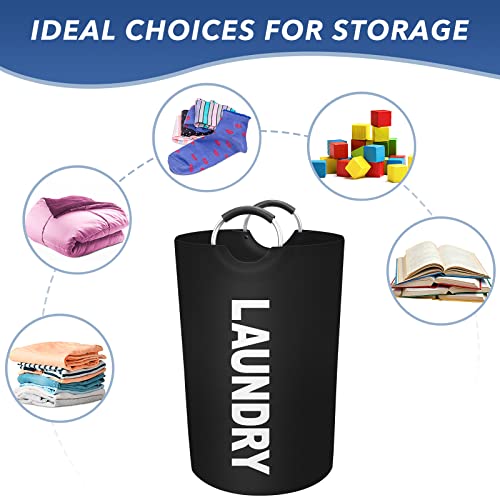 EpicTotes 75L Large Laundry Basket, Freestanding Waterproof Laundry Hamper, Collapsible Folding Tall Clothes Hamper, Easy Carry with Foam Protected Aluminum Handles for Dorm, Family, Travel (Black)