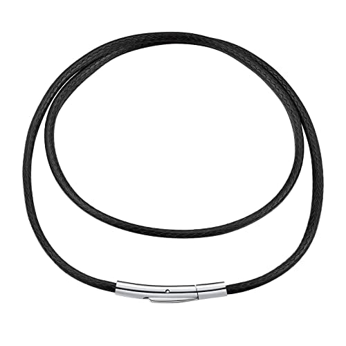 FindChic Black Braided Leather Necklace Cord with Stainless Steel Clasp for Men Women Simple Rope Chain Replacement Link for Pendant 2mm 18inch