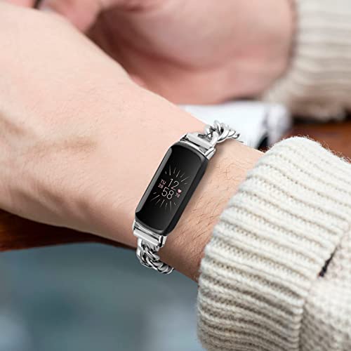 Bolesi Compatible with Fitbit Luxe Bands,Slim Metal Band Stainless Steel Adjustable Straps Replacement Bands for Fitbit Luxe Smart Watch for Women Men,Silver