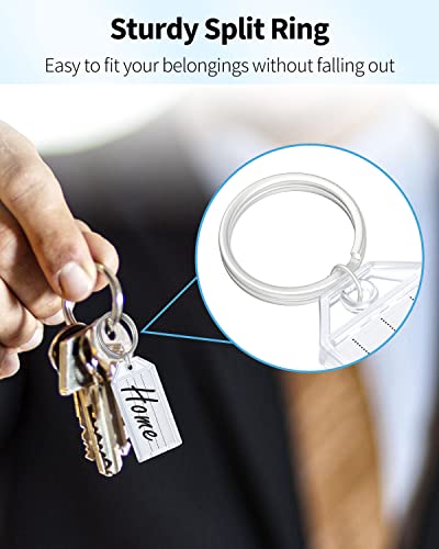 Uniclife 10 Pieces Key Tags 2 Inch Plastic Key Chain Tags with Ruled Blank Paper Labels Transparent Covers and Split Rings Sturdy Item Identifiers, White
