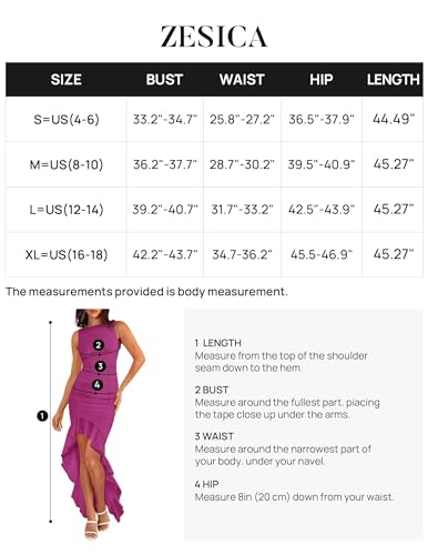 ZESICA Women's 2024 Summer Ruched Bodycon Dress Sleeveless Backless Ruffle Mermaid Cocktail Wedding Party Dresses,Dim,Small