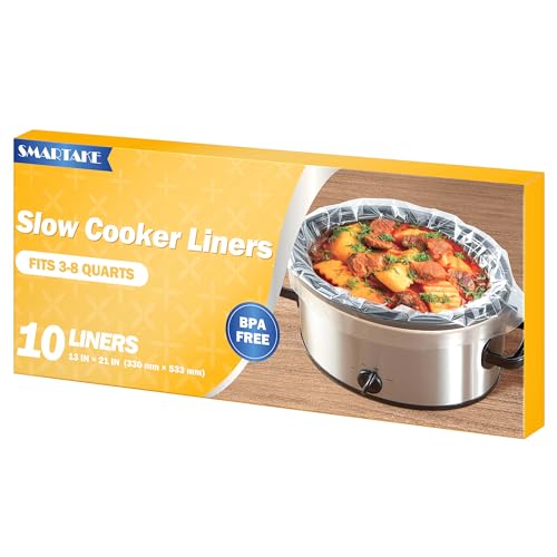 SMARTAKE Slow Cooker Liners, Crockpot Liner 13"x 21" Crockpot Liners Disposable Crock Pot Bags, Fit 3QT to 8QT for Slow Cooker, Crockpot, Cooking Trays, Suitable for Oval & Round Pots, 10 Liners