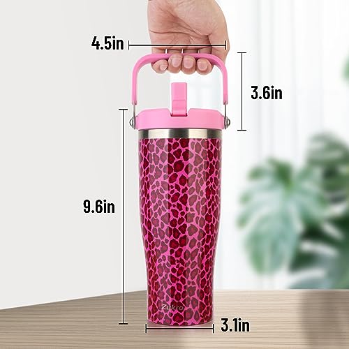 Zukro 40 OZ Tumbler With Handle and Simple Flip Straw |Leakproof Insulated Stainless Steel Reusable Water Bottle with Top Handle and Straw Lid For Travel & Outdoors| No Sweat, Dishwasher Safe|