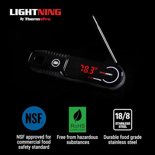 ThermoPro Lightning 1-Second Instant Read Meat Thermometer, Calibratable Kitchen Food Thermometer with Ambidextrous Display, Waterproof Cooking Thermometer for Oil Deep Fry Smoker BBQ Grill