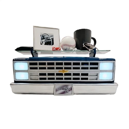 Sunbelt Gifts 1985 Chevrolet C10 Truck Wall Shelf, Skyline Blue, 19.30x5.70x8.10 inches, Tempered Glass, Battery Powered LED Headlights, Car Enthusiast Gift, Classic Truck Decor, Chevy Collector Item