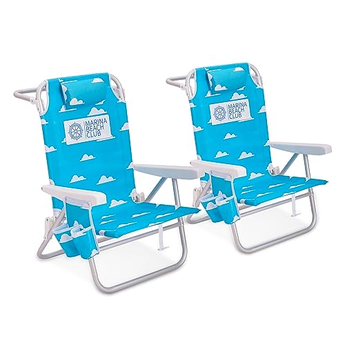 Luxury Sturdy Extra Comfort Backpack Beach Chair/Bundle of 2 Units (Blue White Stripes)