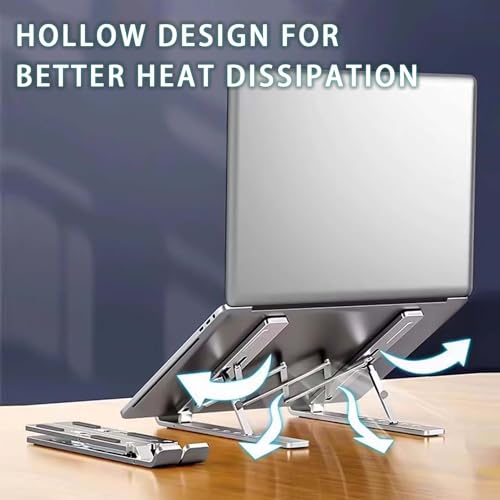 Xcdhemde® Laptop Stand, Aluminum Alloy-Laptop Stand for Desk, 6-Level Adjustable Laptop Riser, Ventilation and Heat Dissipation, Sturdy and Durable Laptop Stand, Silver(8-16” Laptop)