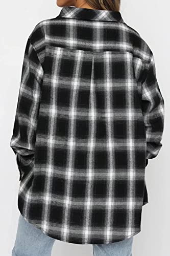 CHYRII Womens Button Down Flannel Shirts Long Sleeve Plaid Shacket Business Casual Blouse Topss Pink-7123 M