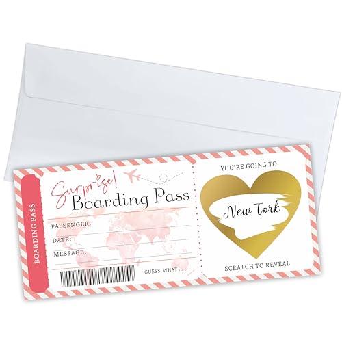 Surprise Reveal Ticket Gift For Valentine's Day, DIY Scratch Off Boarding Pass Gift Ticket Set With Envelope, Travel Ticket, Plane Ticket Gift For Holidays, Birthday, Wedding, Anniversary - A52