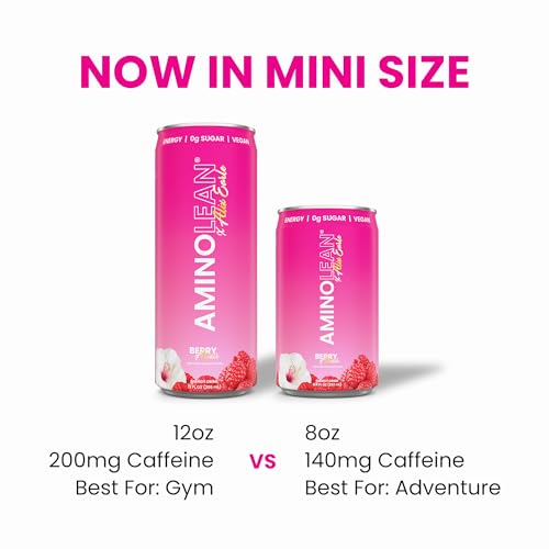 RSP NUTRITION AminoLean Energy Drink - Sugar Free Amino Energy with No Jitters, Tingles, or Crash, Vegan Amino Acids, Berry Elixir, 12 Pack