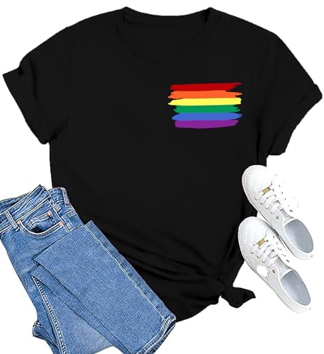 MAIHUN Gay Pride Flag Shirt for Women Rainbow Tshirts LGBT Ally Short Sleeve Lesbian Tee Tops