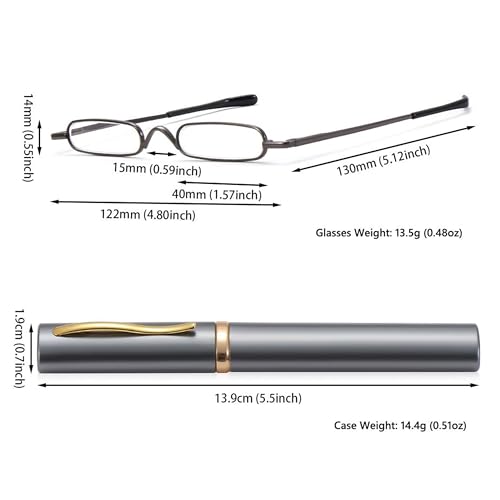 Mini Slim Pen Reading Glasses with Portable Clip Case Small Pocket Readers Men Women (3 pairs,1.00)