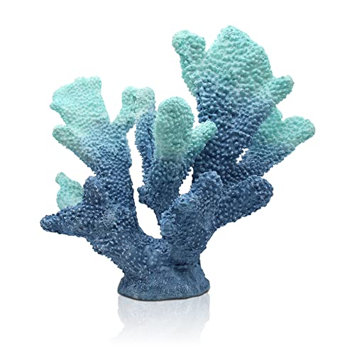 ALIWINER Blue Coral Decor - Faux Artificial Coral Reef Statue, Nautical Tabletop Decoration for Living Room and Home (7.8in Tall)