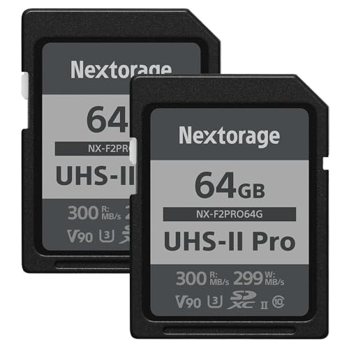 Nextorage 64GB 2pack SDXC UHS-II V90 SD Card Japanese Brand pSLC Max. Write Speed 299MB/s Max. Read Speed 300MB/s 4K Recording F2PRO Series 2P-F2PRO64G SDXC Card for Digital Camera