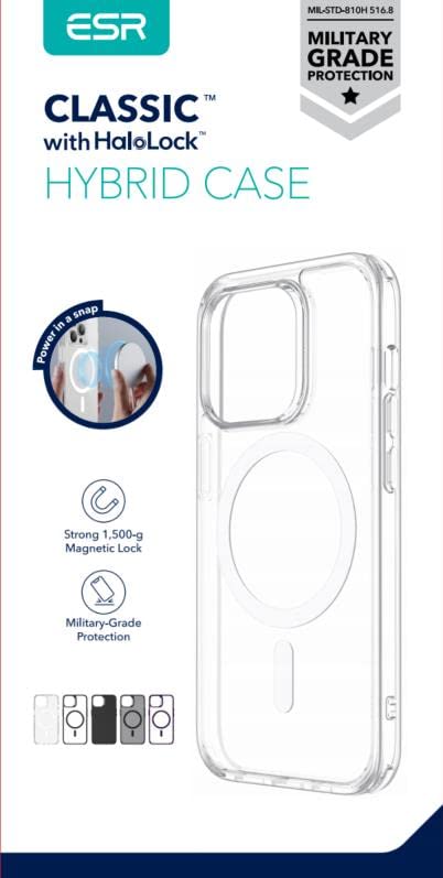 ESR for iPhone 14 Pro Case, Compatible with MagSafe, Shockproof Military-Grade Protection, Yellowing Resistant, Magnetic Phone Case for iPhone 14 Pro, Classic Hybrid Case (HaloLock), Clear