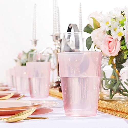 bUCLA 100pcs 12OZ Pink Plastic Cups - Premium Unbreakable Disposable Pink Drinking Cups - Ideal for Wedding, Party&Valentine's Day