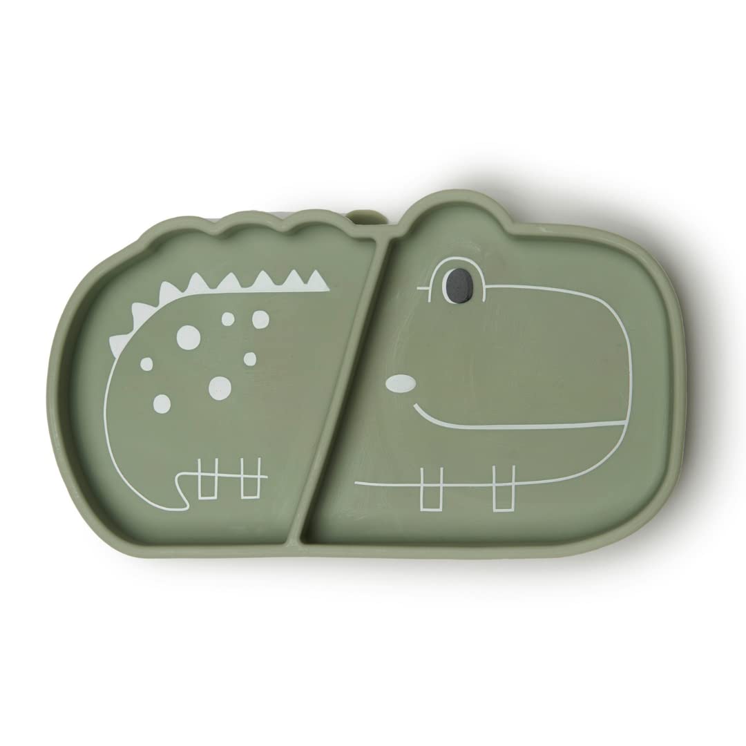 Loulou Lollipop Toddler Silicone Suction Snack Plate, Learning Fork and Spoon Set (Alligator)