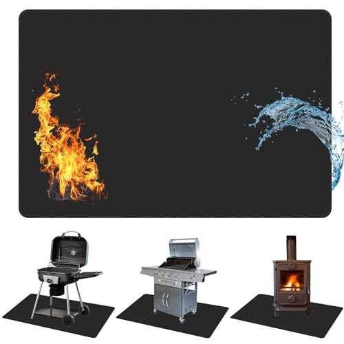 Under Grill Mats for Outdoor Grill, 30" X 36" Double Sided Fireproof & Waterproof Fire Pit Pad for Outdoor Wood Stove, Flat Top, Gas Grill, Protect Deck Floor Grass, Portable Reusable Rubber Mat,Black