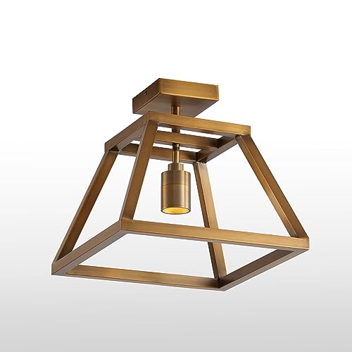 VidaLite Shura Cage - 5 Light LED Flush Mount - Rustic Farmhouse Style, Adjustable Directional Spot Lights, Warm White - Living Room, Hallway, Bedroom, Dining Room, Kitchen - Brushed Brass