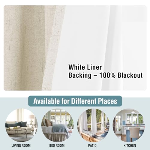 H.VERSAILTEX Primitive Linen Curtains 100% Blackout Curtain Drapes Burlap Fabric Curtains with White Thermal Insulated Liner, Grommet Top Curtains Living Room/Bedroom (2 Panels, 42 x 54 Inch, Teal)