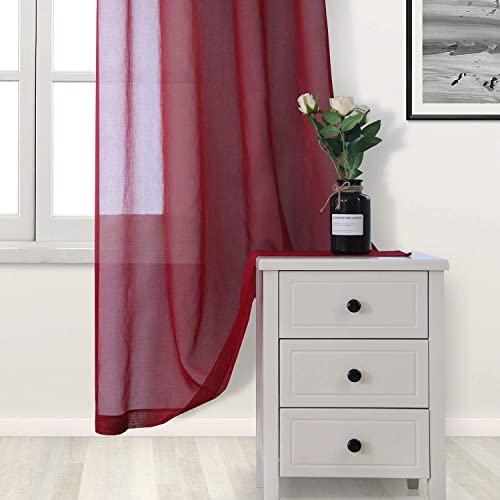 DWCN White Faux Linen Sheer Curtains - Grommet Voile Window Curtain Drapes for Bedroom Living Room 28 x 63 inch Length, Set of 2