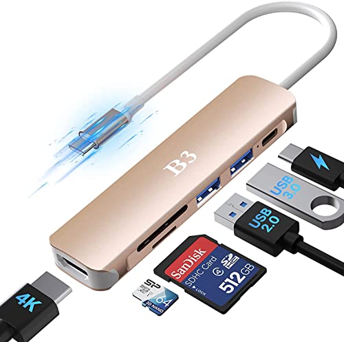 USB C Hub HDMI Adapter for MacBook Air Pro, 6 in 1 4K Dongle Multiport Converter with 50cm Cable, USB 3.0 5Gbps Data Transfer, 55W PD, SD/TF Card Slotfor Mac M1 M2 PC Laptop