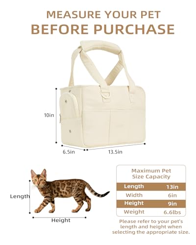 ONECUTE Dog Carrier for Small Dogs Rabbit cat with Large Pockets, Cotton Bag, Dog Carrier Soft Sided, Collapsible Travel Puppy Carrier (Beige, 13.6" L x 6.5" W x 10" H)