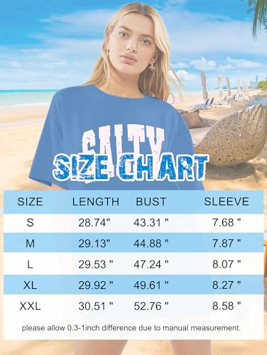 Salty Beach Oversized Graphic Tees: Womens Summer Beach Tshirts Hawaii Shirt Casual Short Sleeve Tops Dark Blue