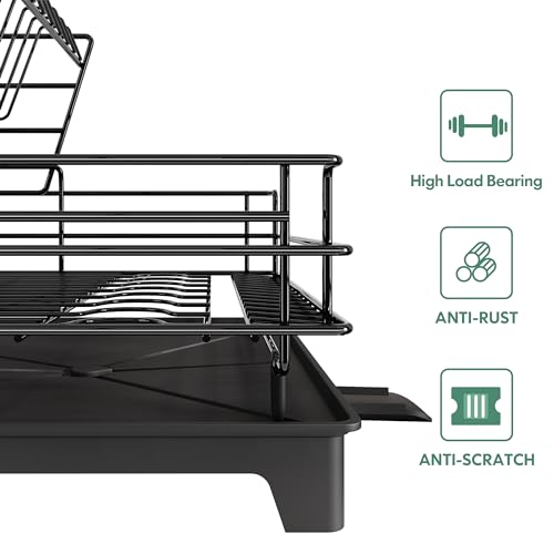 MAJALiS White Dish Drying Rack with Drainboard Set, Two Tier Large Dish Drainers with Drainage, Stainless Steel Dish Dryer Rack for Sink and Counter