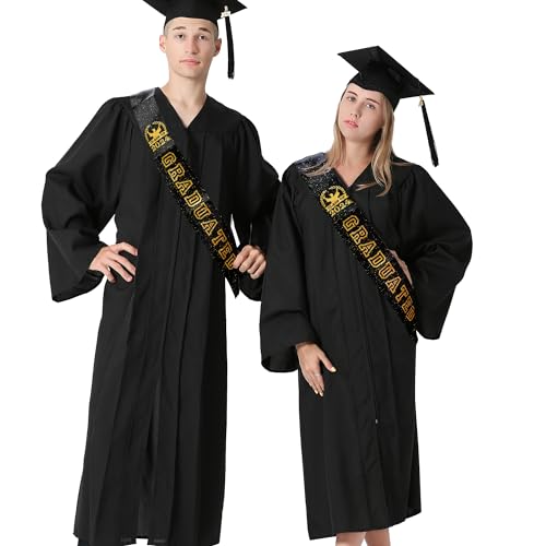 GraduatePro Unisex 2024 Graduation Sash with Gold Glitter Letter Graduated Graduate Hat for Party Gift Black