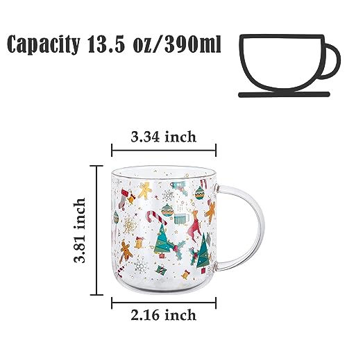 Koythin Christmas Moment Coffee Glass Mug, Cute Espresso Tumbler Glass Cup, Drinking Glasses Breakfast Cups, 13.5oz/400ml Perfect for Juice Tea Latte Cappuccino Gift Decor (Christmas Moment)