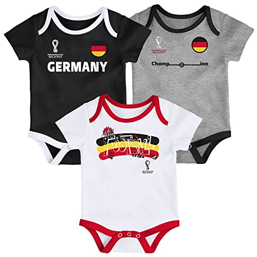 Outerstuff Unisex Kids FIFA World Cup 3 Piece Onesie Baby and Toddler T Shirt Set, Red-White-White, 6-9 Months US