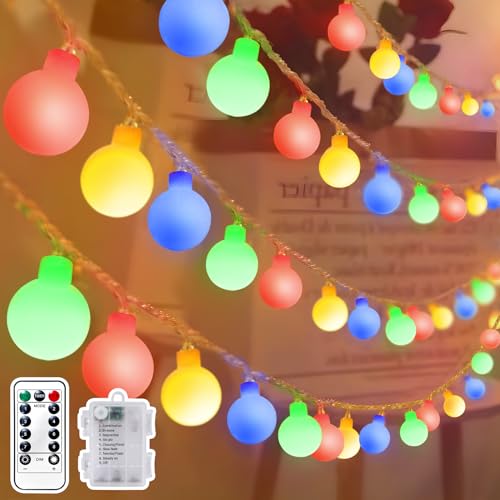 KNONEW Battery Operated String Lights Indoor Bedroom,20ft 60led Globe Fairy Lights with Timer,8 Modes Cluster Lights for Outdoor Classroom Camping Wedding Decorations (Multicolored)