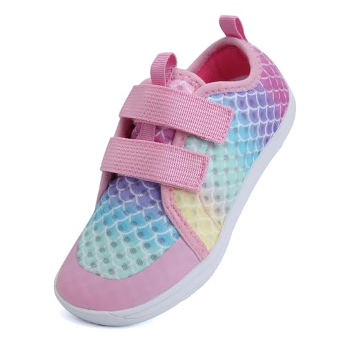 WateLves Wide Toddler Water Shoes Kids Barefoot Beach Swim Aqua Shoes Boys Girls Breathable Mesh Walking Hook and Loop Sneakers (Light Gray, 31)