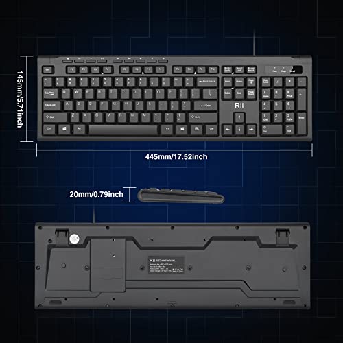 Rii RK907 Ultra-Slim Compact USB Wired Keyboard for Mac and PC,Windows 10/8 / 7 / Vista/XP (Black) (1PCS)