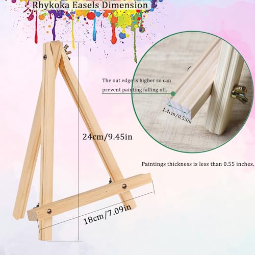 Rhykoka Wood Easels, 2 Packs 9.45 Inches Tabletop Painting Easels for Kids Artist Students,Portable Canvas Photo Picture Sign Holder (2)