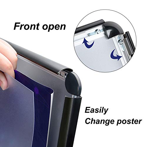 AkTop Adjustable Poster Sign Stand, 11 X 17 Inch Heavy Duty Pedestal Floor Standing Sign Holder, Black Snap-Open Aluminum Frame with Safety Rounded Corner